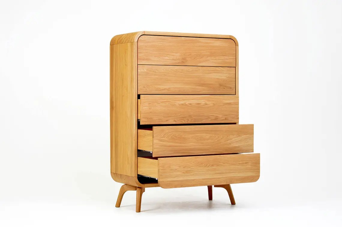 Bora Form – Komoda z litego drewna dębowego z pięcioma szufladami 90cm - obrazek 2